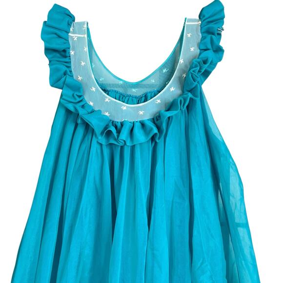 Vintage Nylon Ruffle Baby Doll Blue Sleeveless Nightgown 70's Style - Picture 4 of 9